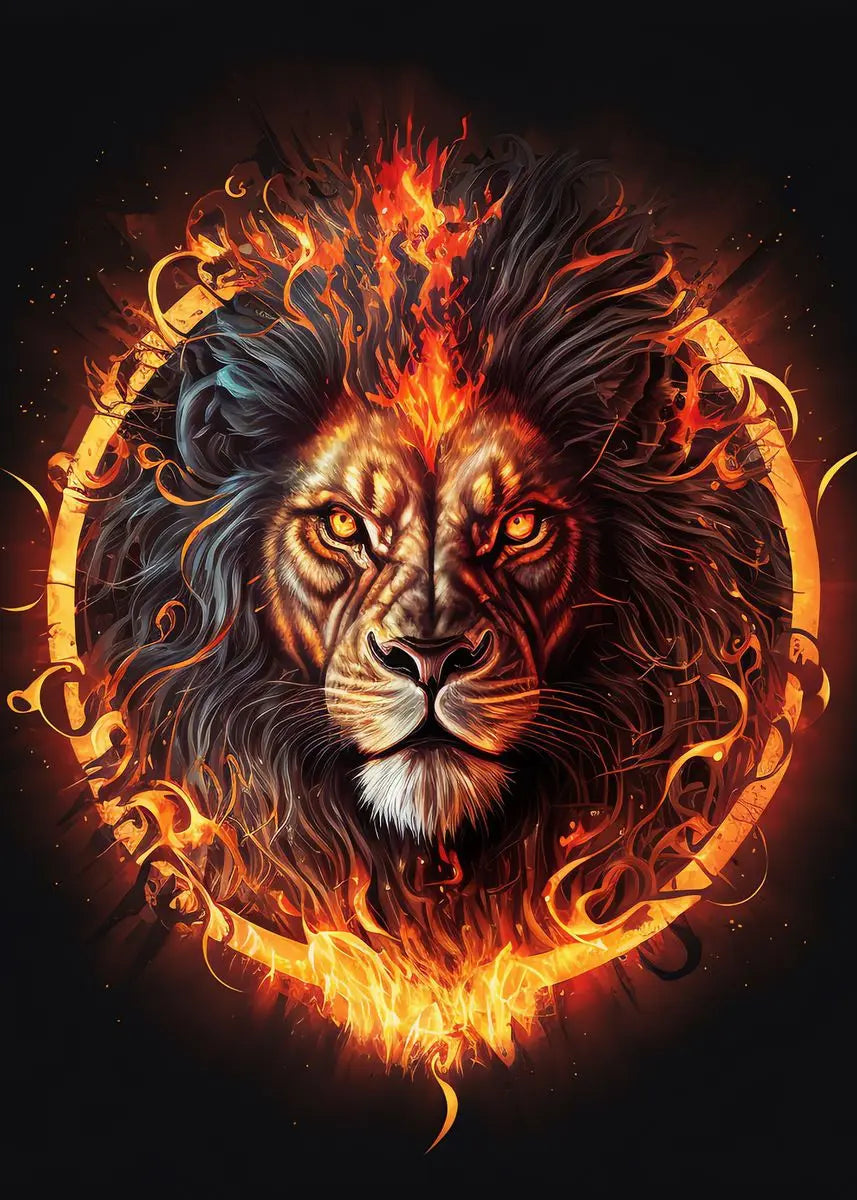 Fire Tiger Lion Wolf Canvas Wall Art | Wild Animals Poster