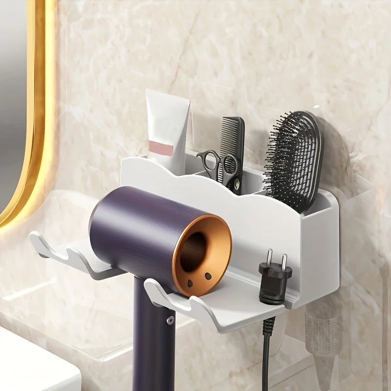 Wall Mounted Hair Dryer Holder – No-Drill 2-in-1 Storage Rack