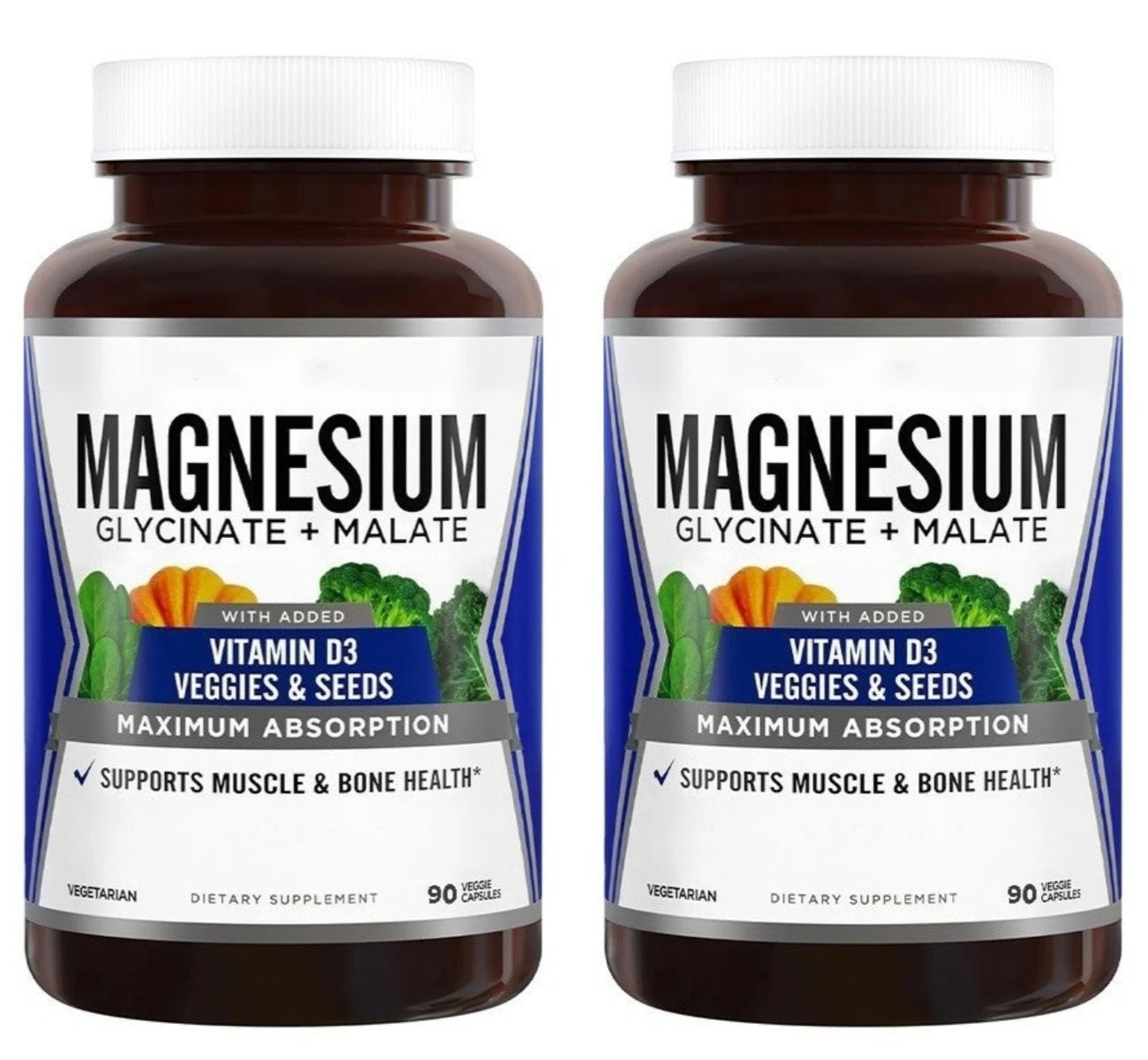 Magnesium Glycinate Malate + Vitamin D3 | 90 Vegetarian Caps