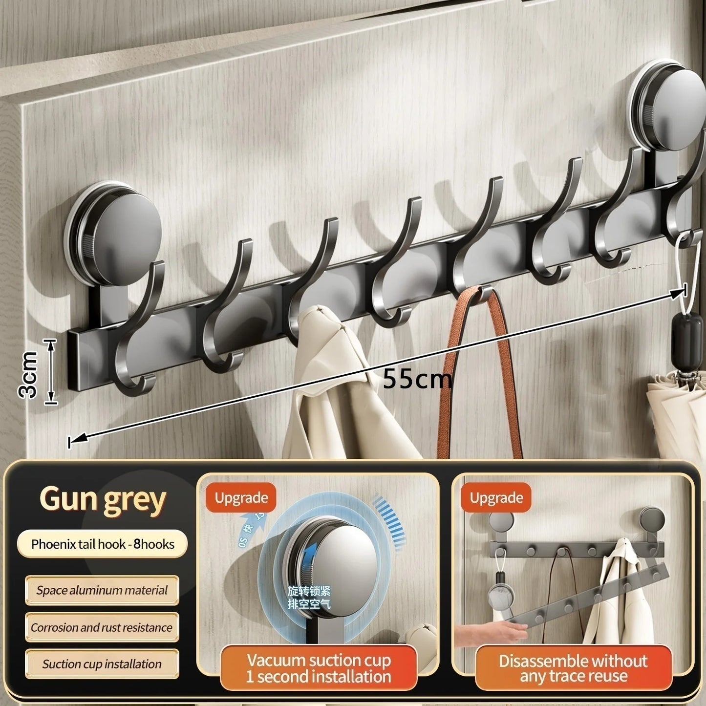 Aluminum Suction Cup Wall Hooks – 8-Pack Punch-Free Hangers
