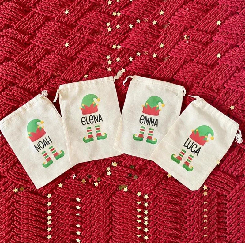 4-Pack Personalized Custom Name Elf Christmas Treat Bags