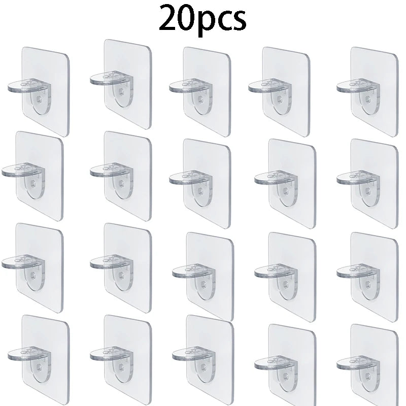 5/10/20pcs Non-perforated Layer Board Hook Self-adhesive Wardrobe Shelf Support Clip Wall Hanger Sturdy Multi-functional Bracket Peaceful Pleasures Health and Wellness 20PCS