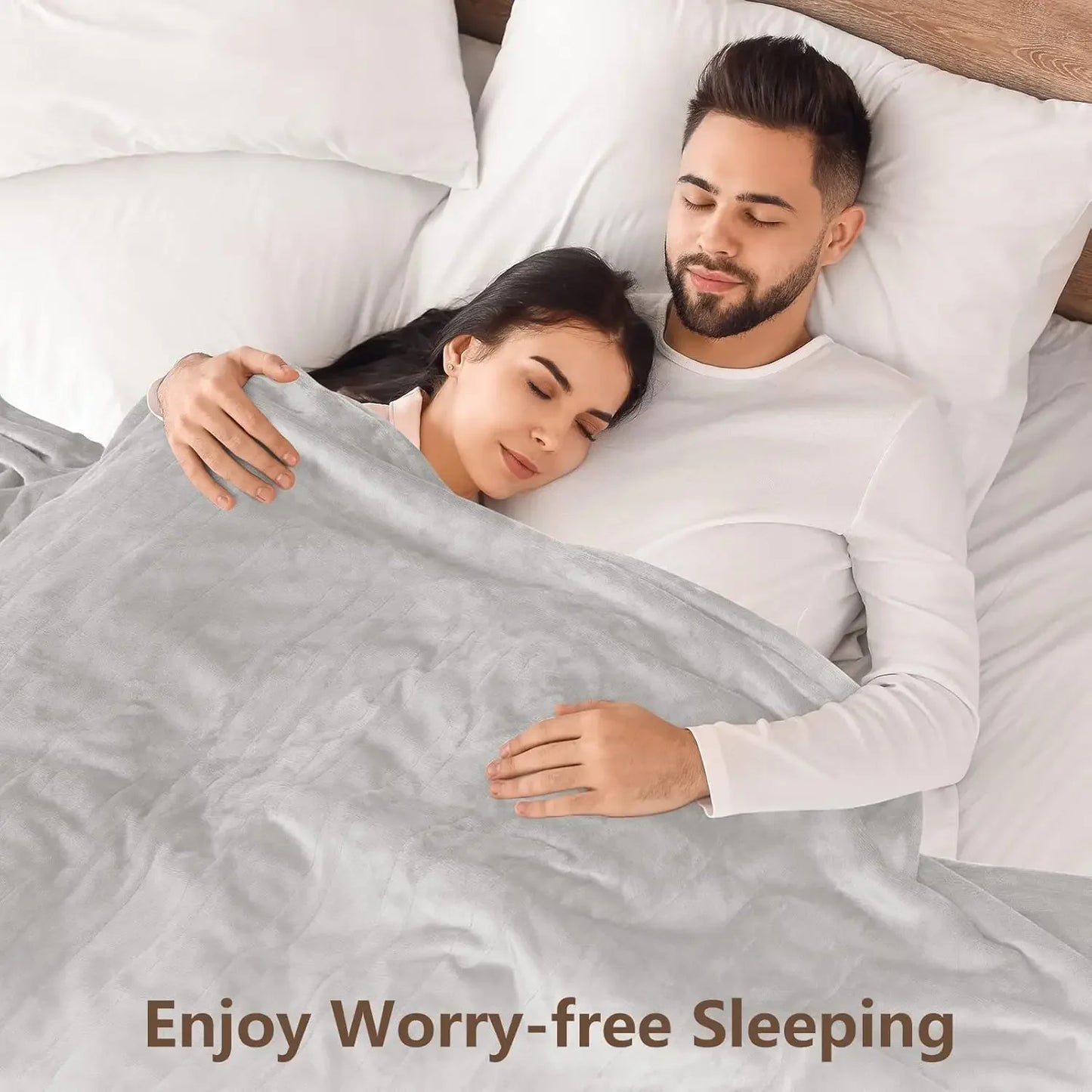Queen Size Electric Heated Blanket with 6 Heat Levels, Auto Shut-Off, Ultra Soft Flannel, Machine Washable in Warm Gray Peaceful Pleasures Health and Wellness