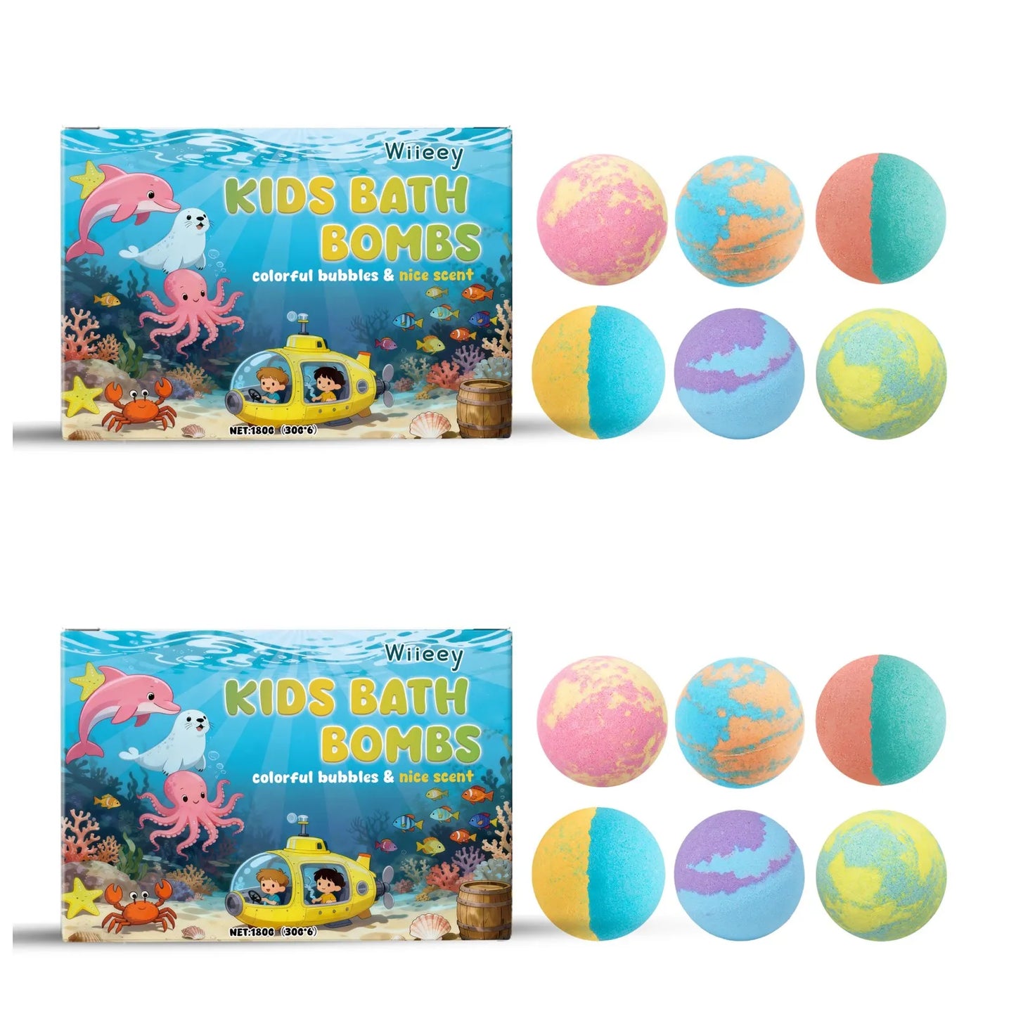 Kids Fizzy Bath Bombs Set – 6 Colorful Moisturizing Spa Balls