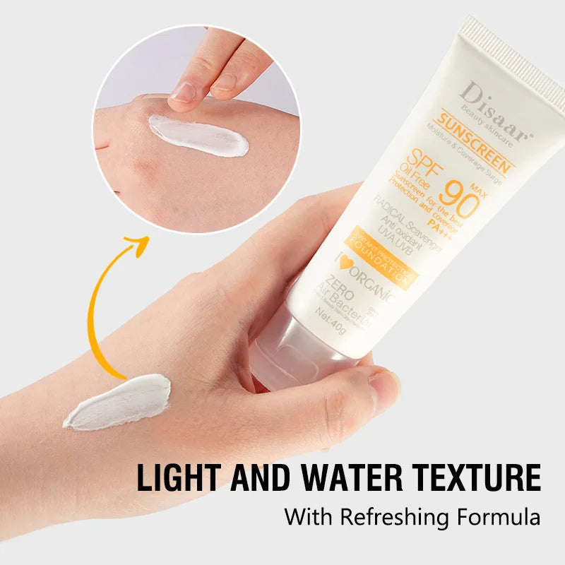 SPF90 PA+++ Oil Free Sunscreen Foundation 40g, Antioxidant UVA/UVB Protection, Organic Moisture Coverage Surge for Face Peaceful Pleasures Health and Wellness