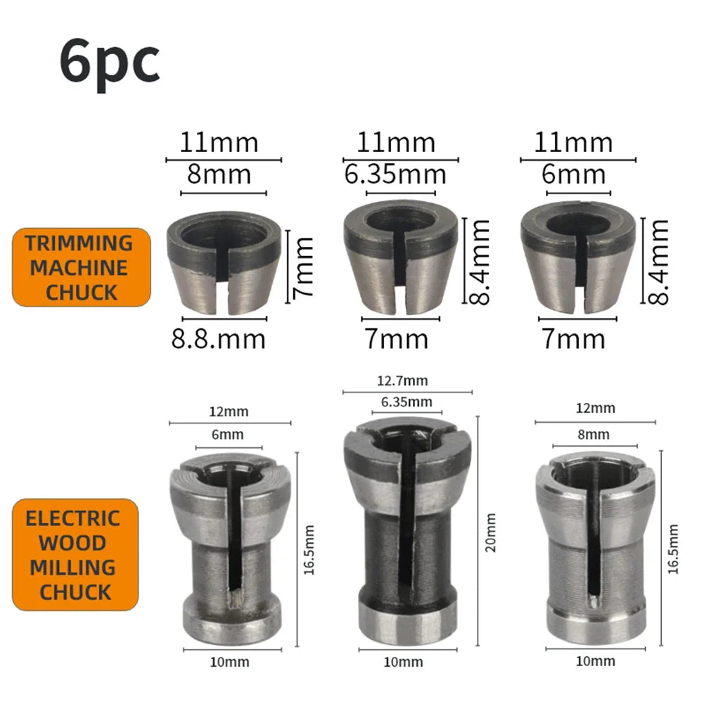 Collet Chuck Adapter Set 6mm 6.35mm 8mm – Router & Engraver