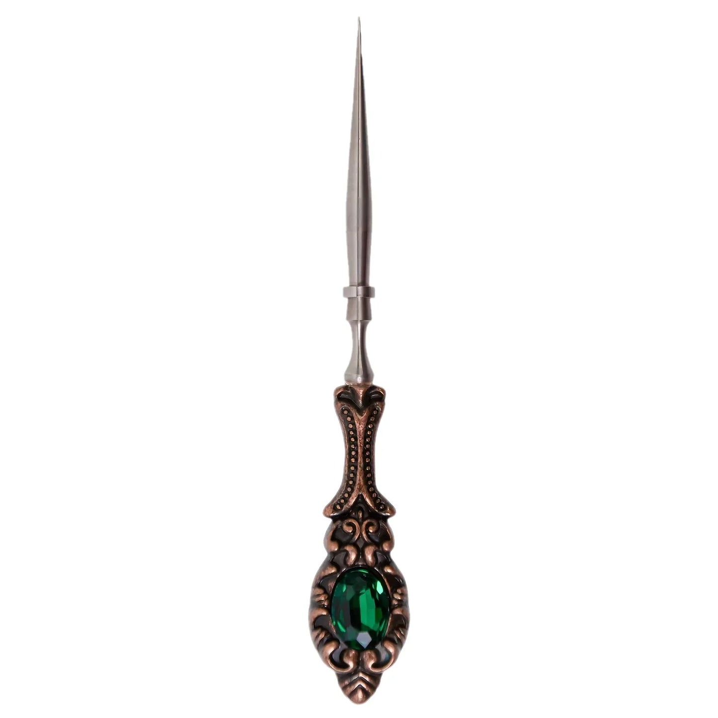 Vintage Jeweled Sewing Needle Cone | Silver Steel Punch Tool & Crochet Hook Set - Handmade for Embroidery, Leather & Crafts Peaceful Pleasures Health and Wellness Reddish copper color