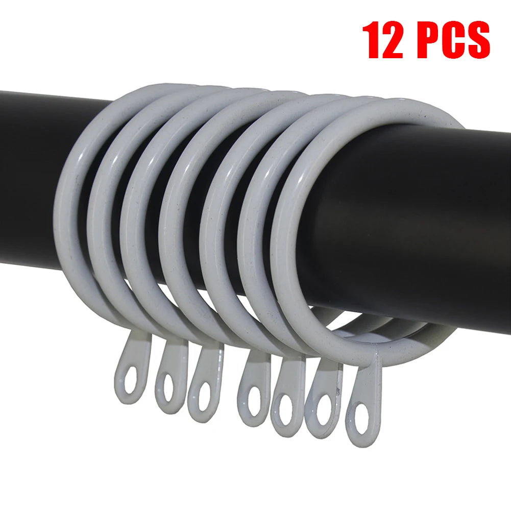 12 Curtain Rings Metal Black Silver White Iron Hanging Hooks Curtains