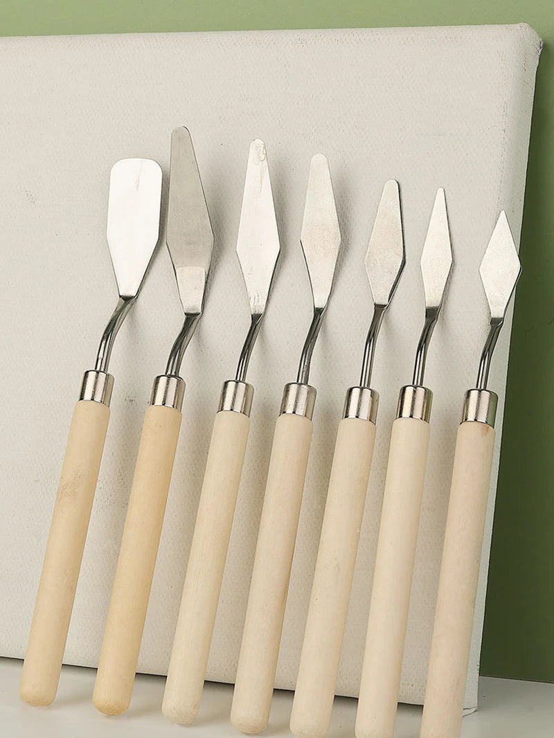 Painting Stainless Steel Spatula Oil Paint Wood Handle Flexible