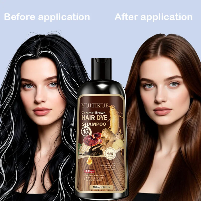 YUITIKUE Caramel Brown Hair Dye Shampoo - 4in1 Moisturizing Hair Color Shampoo Long-Lasting Hair Dye for All Hair Types Peaceful Pleasures Health and Wellness