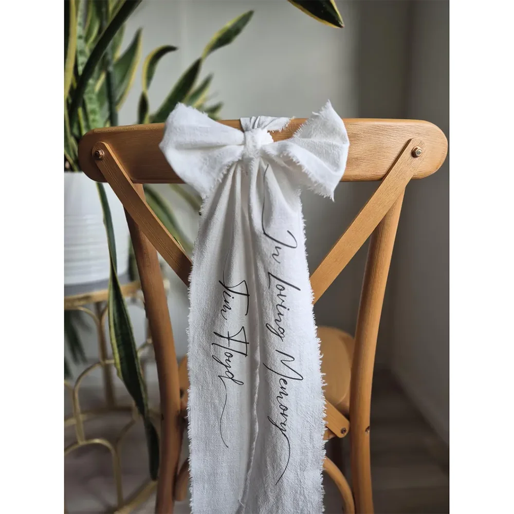 Custom In Loving Memory Ribbon | Memorial Wedding Chair Bow