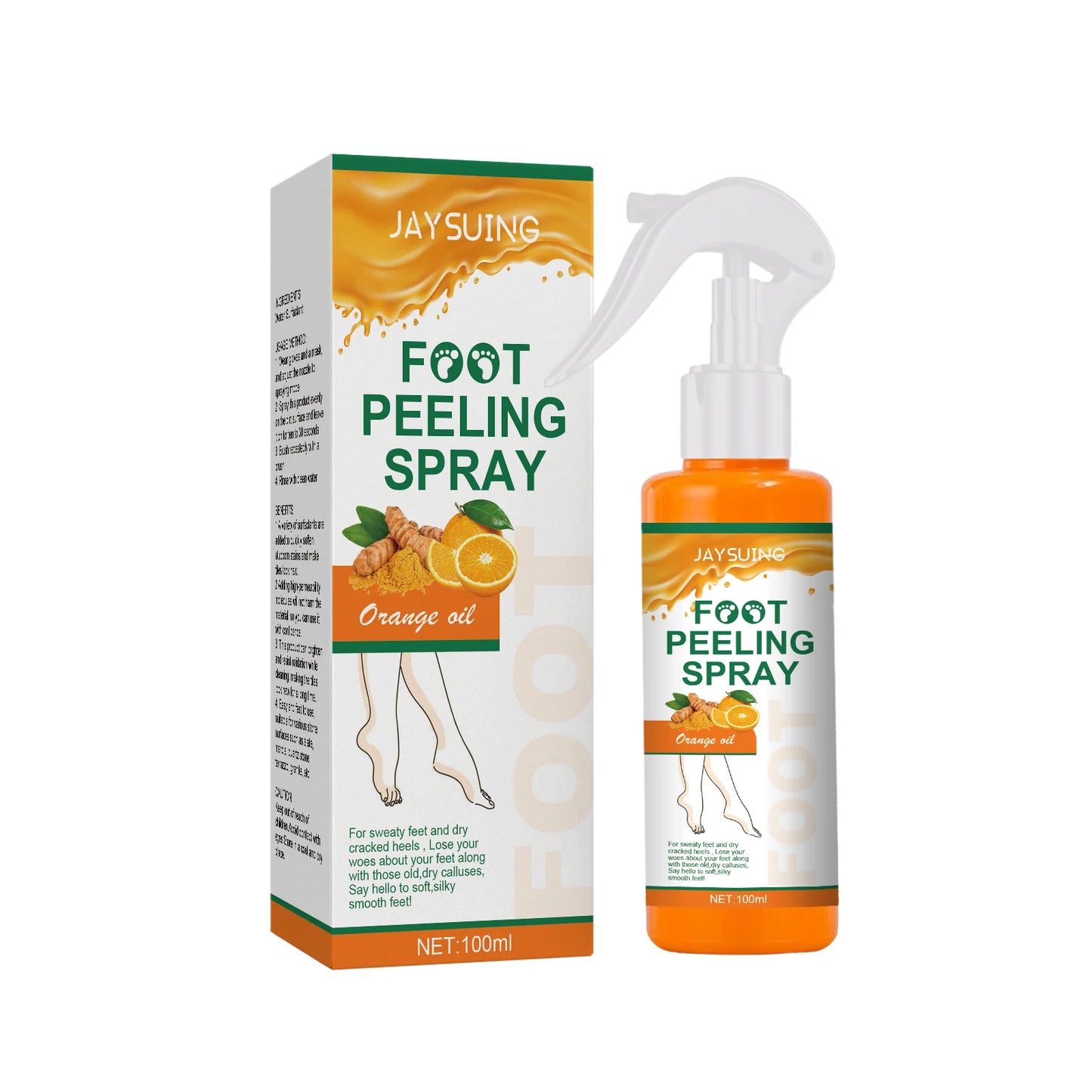 Orange Oil Foot Peeling Spray Exfoliate Rough Skin Soften Heels Repairing Dry Cracks Smoothing Foot Skins Feet Exfoliating Spray Peaceful Pleasures Health and Wellness 100ml Boxed