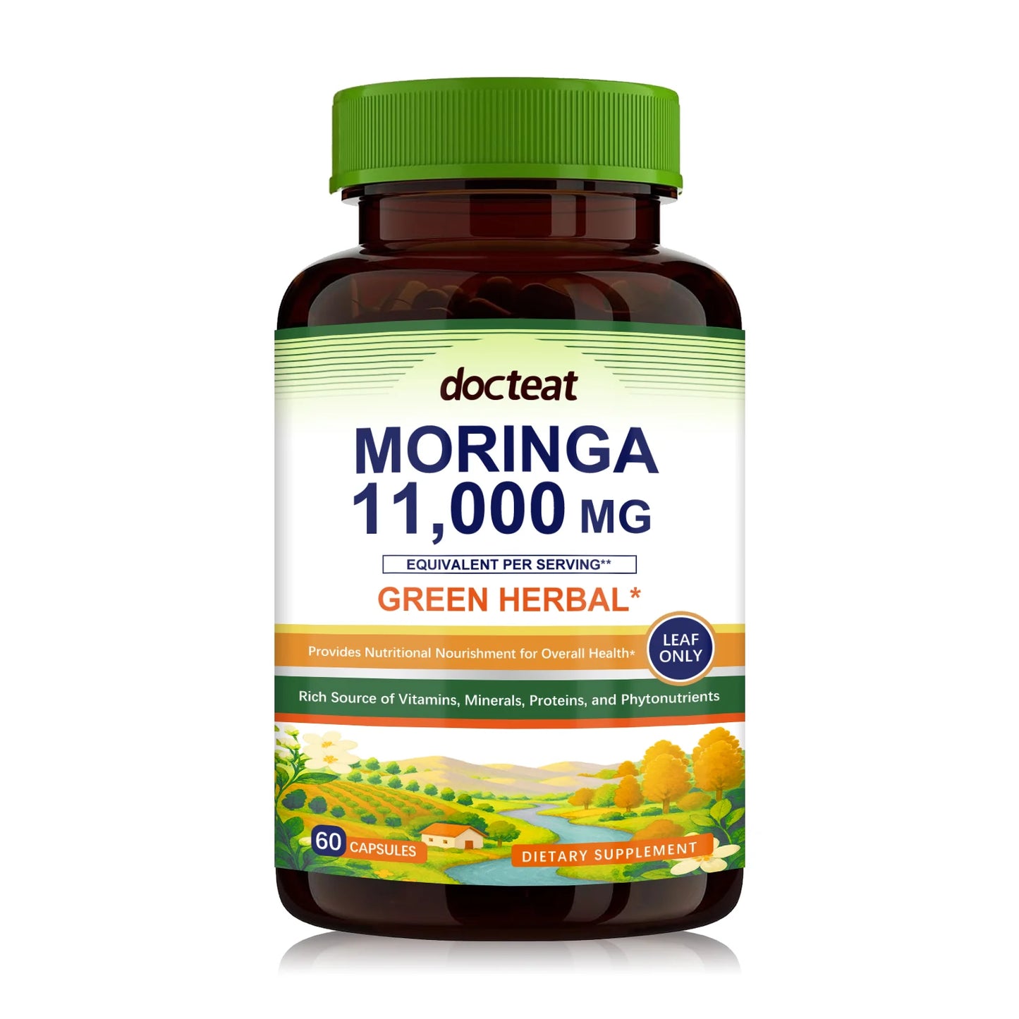 Moringa 11000mg Leaf Capsules | Green Herbal Daily Support 60ct