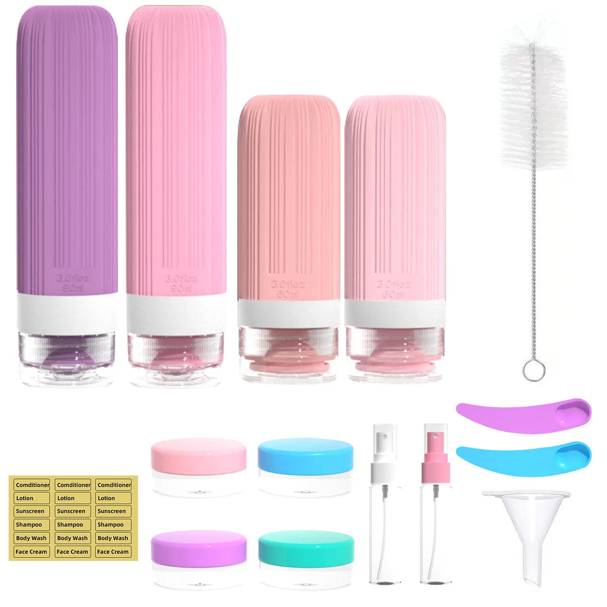 Silicone Travel Bottles Set, Portable Shampoo & Shower Gel Containers, Small Sample Storage, Ideal for Outdoor Trips Peaceful Pleasures Health and Wellness Pink