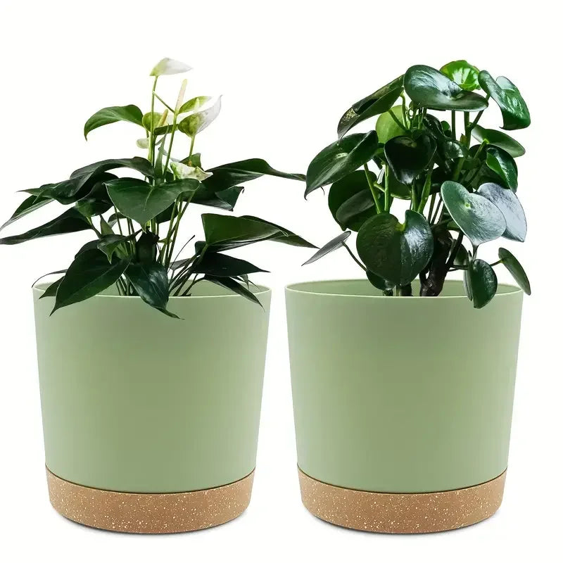 2-Pack Indoor Outdoor Planters with Drainage Holes & Saucer