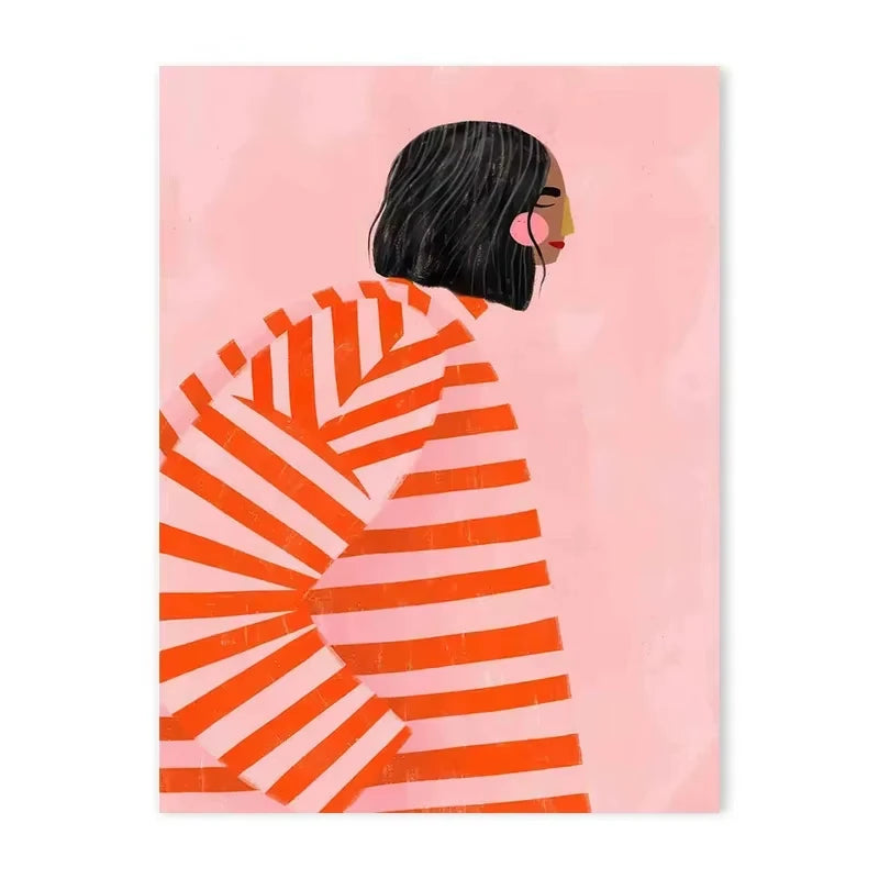 Fashion Retro Long Hair Girl Art Poster Abstract Avant-garde Girls Dorm Room Canvas Painting Bedroom Decorative Wall Art Peaceful Pleasures Health and Wellness CJ54166 55x75cm