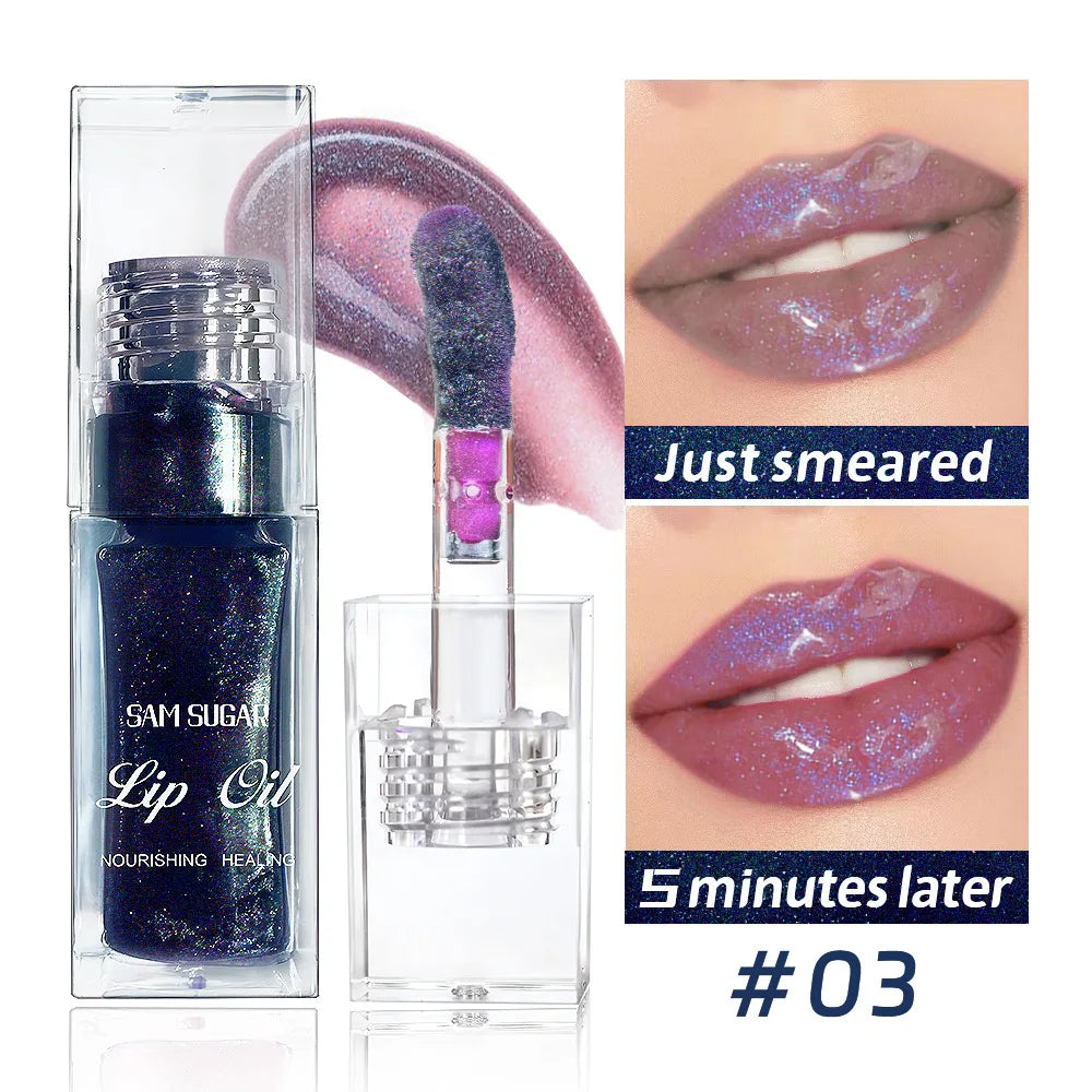 Color Changing Lip Oil Moisturizing Nourishing Soft Brush Head Smooth Translucent Non-Sticky 3D sparkles like a river of stars Peaceful Pleasures Health and Wellness 03