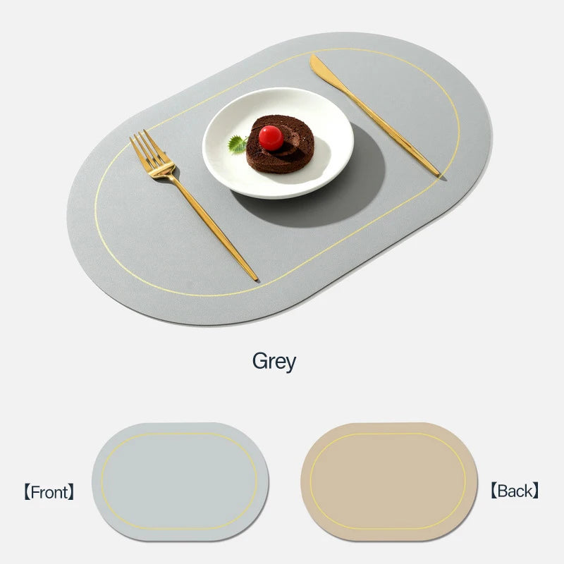 Faux Leather Placemats Double-Sided Color Oval Design Home Decor Kitchen Dining Table Placemats Heat Resistant pad Peaceful Pleasures Health and Wellness Grey 45x30 cm Oval
