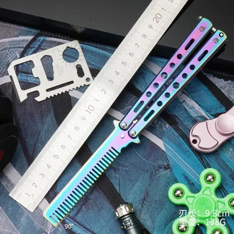 Foldable Comb Stainless Steel Practice Training Butterfly Knife Comb Beard Moustache Brushe Salon Hairdressing Styling Tool Peaceful Pleasures Health and Wellness 3