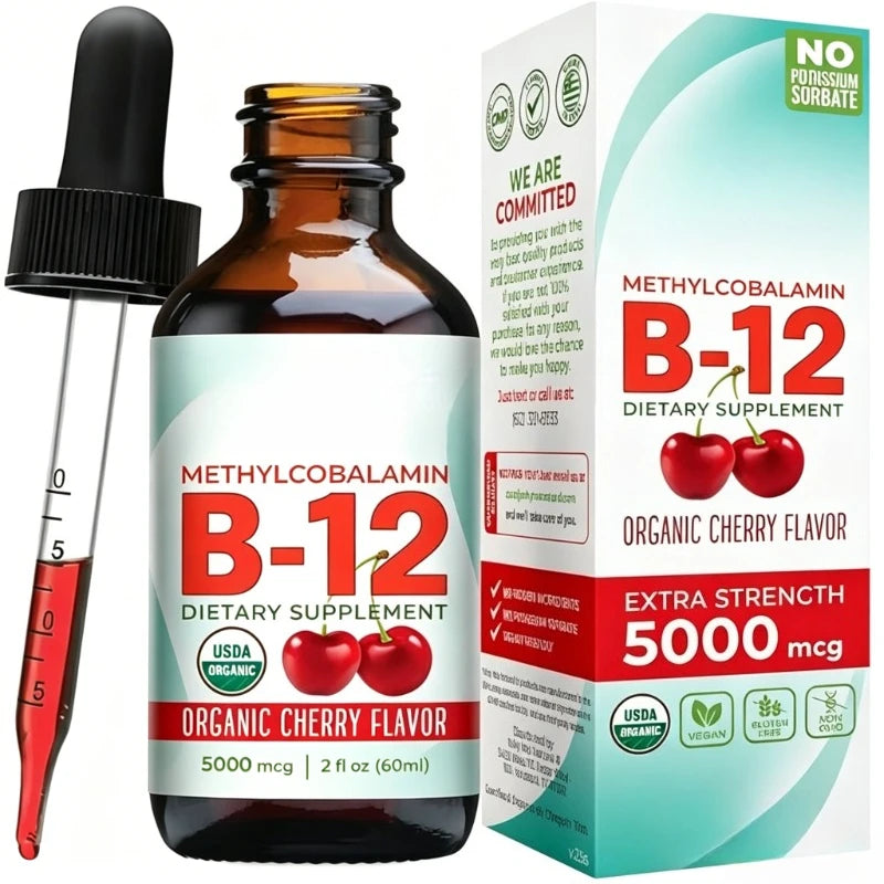 Methylcobalamin B12 5000mcg Liquid Drops | Organic Cherry 60ml