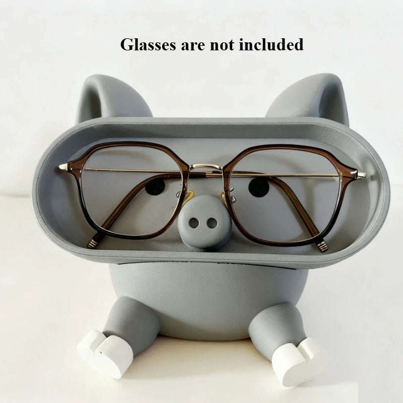 Cute and interesting pig glasses storage box office desktop storage box entrance key storage miscellaneous storage phone holder Peaceful Pleasures Health and Wellness GRAY
