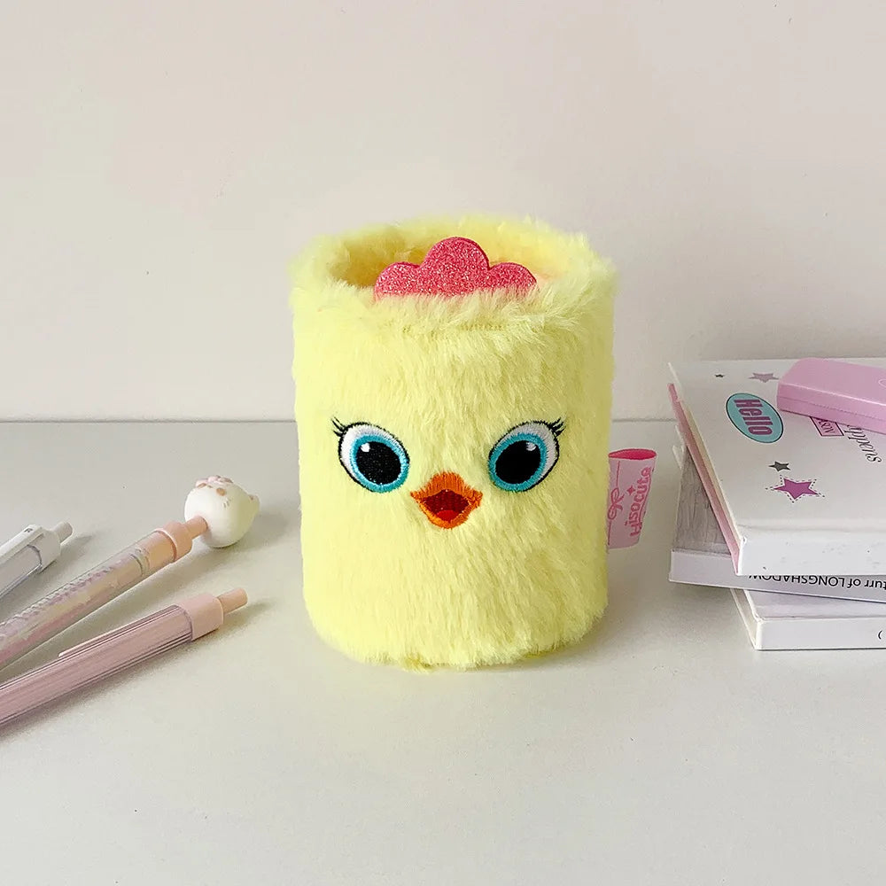 Cute Cartoon Plush Pen Holder Student Learning Stationery Storage
