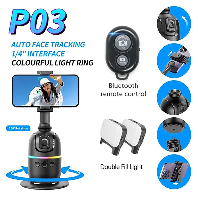 AI Smart Gimbal 360° Auto Face Tracking Selfie Stick Stabilizer Peaceful Pleasures Health and Wellness Option3