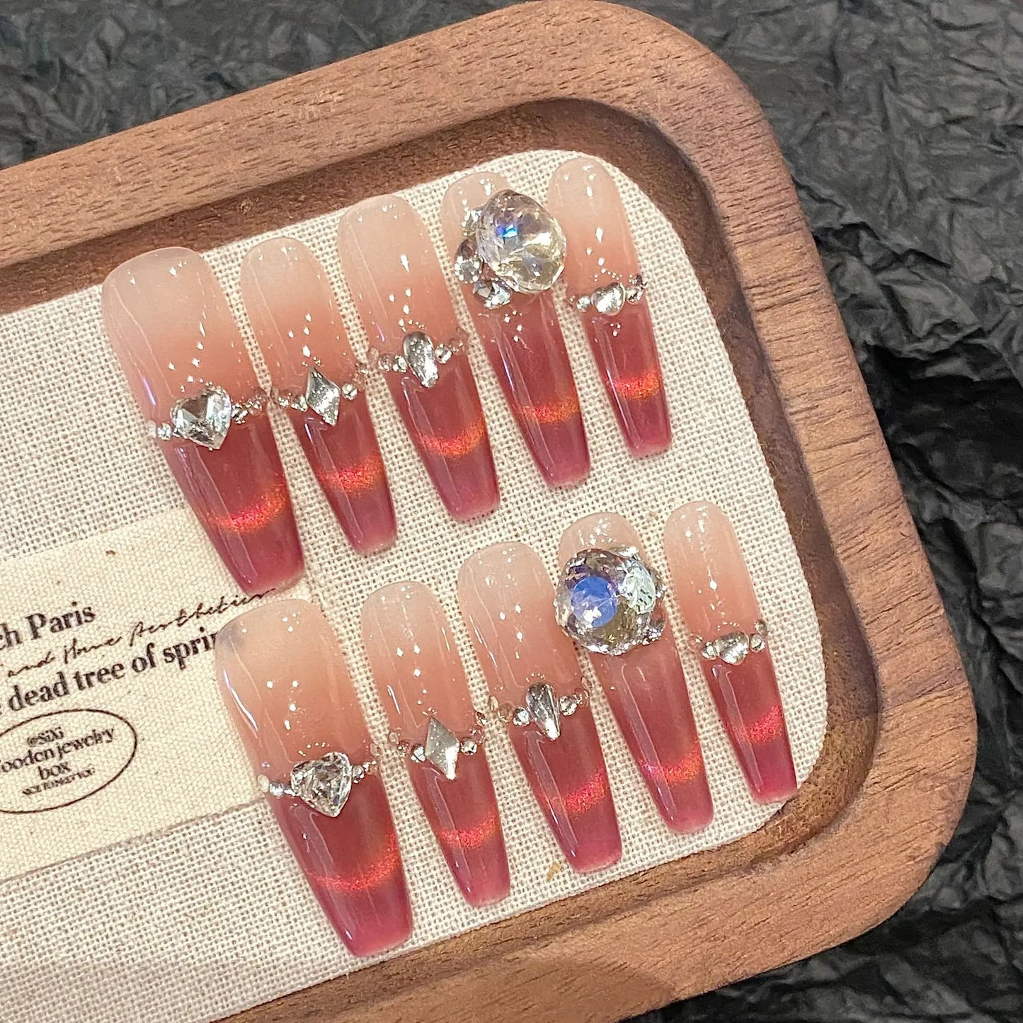 10pc Handmade Long Oval Press On Nails | 3D Cat Eye Crystal