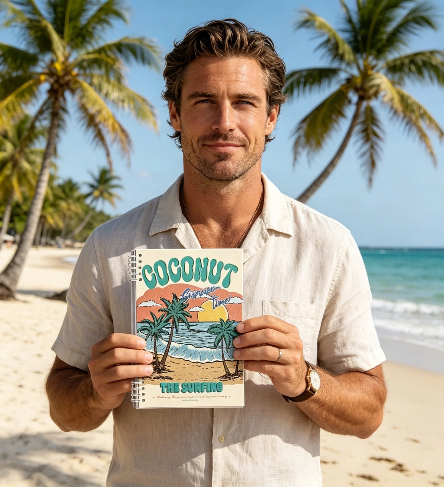 Retro Tropical Notebook Product Photo Vintage Beach Vibes Spiral