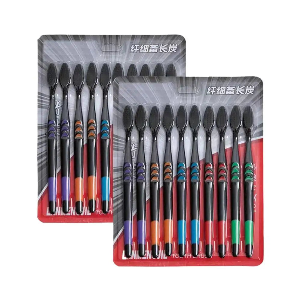 10-Pack Bamboo Charcoal Soft Toothbrush Set – Deep Clean