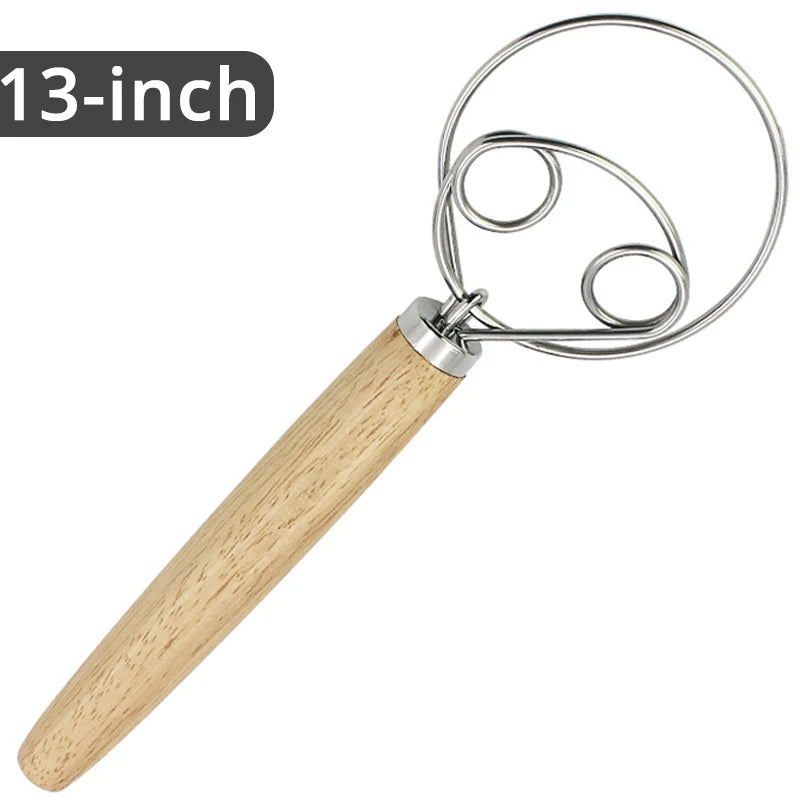 Leeseph 13inch Danish Dough Whisk, Stainless Steel Dutch Style Bread Dough Hand Mixer, Wooden Handle Kitchen Baking Tools Peaceful Pleasures Health and Wellness 4 loop 13inch