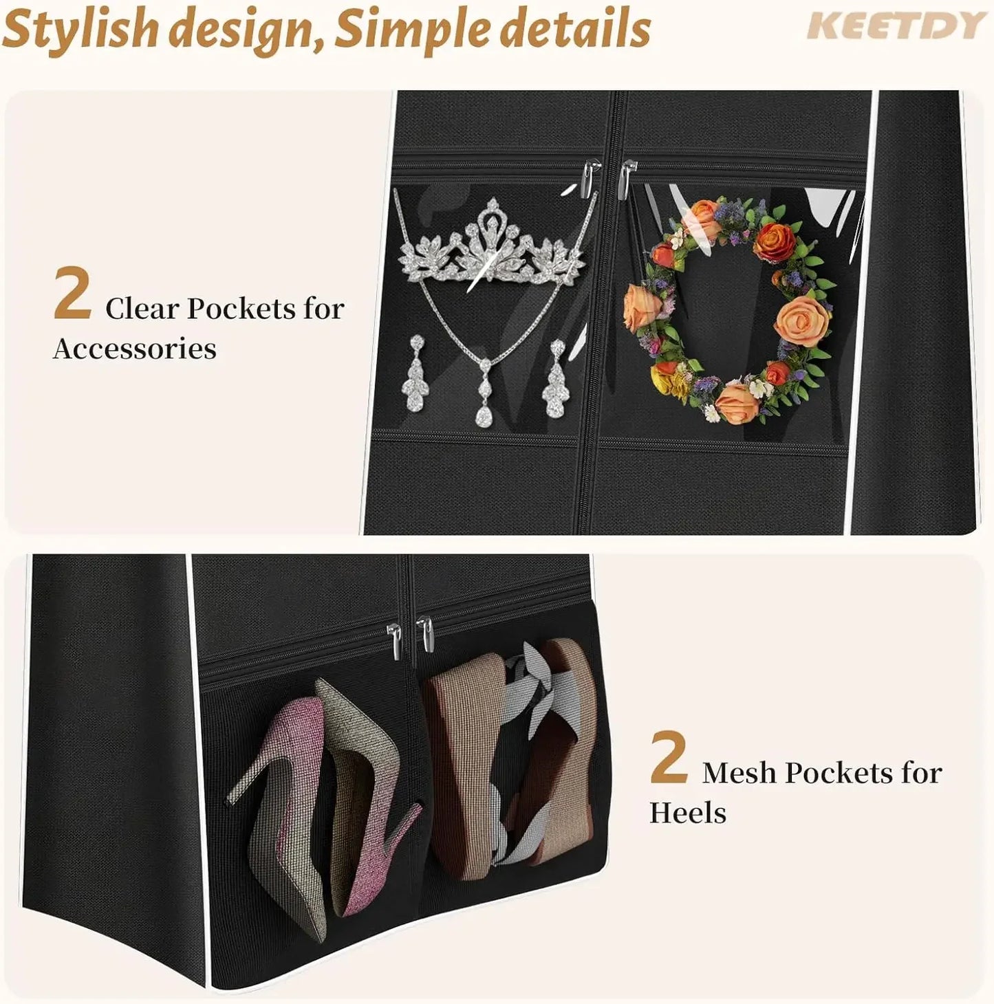 70" Wedding Dress Garment Bag with Tote & 4 Pockets Peaceful Pleasures Health and Wellness