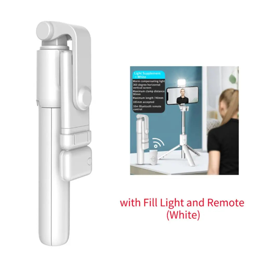 Wireless Selfie Stick Tripod with LED Light & Bluetooth Remote Peaceful Pleasures Health and Wellness White