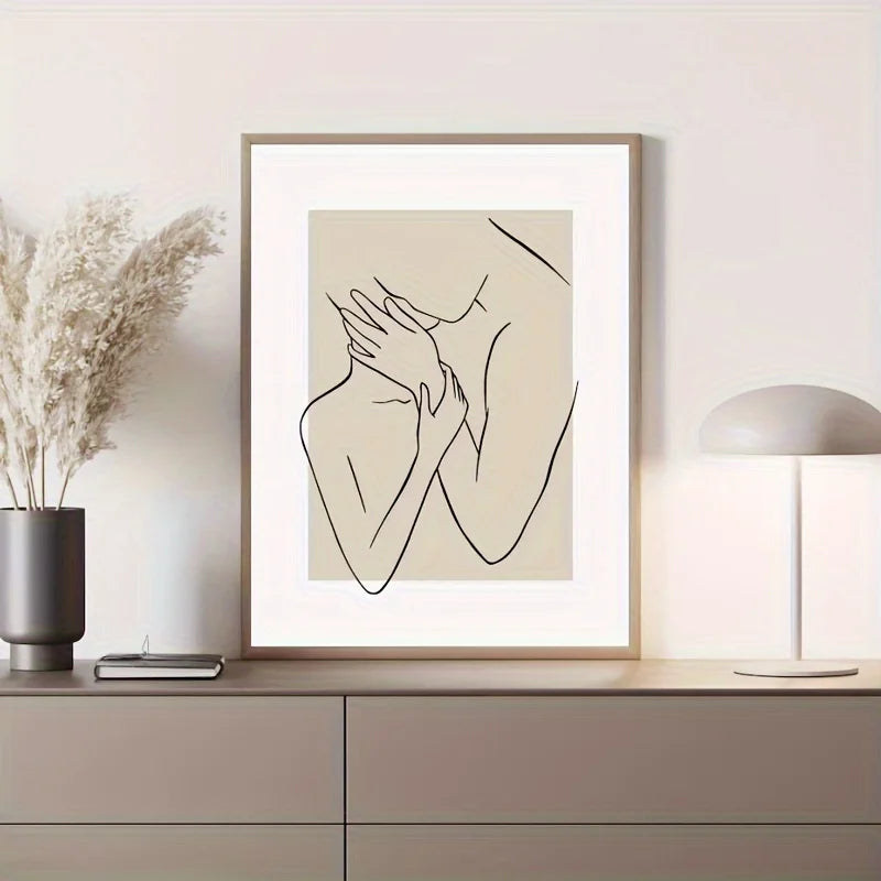 3 Pieces Beige Canvas One Line Drawing Couple Prints - Modern Together Is Our Favourite Place To Be Unframed Wall Art Peaceful Pleasures Health and Wellness ZLH4024 100x150cm No Frame