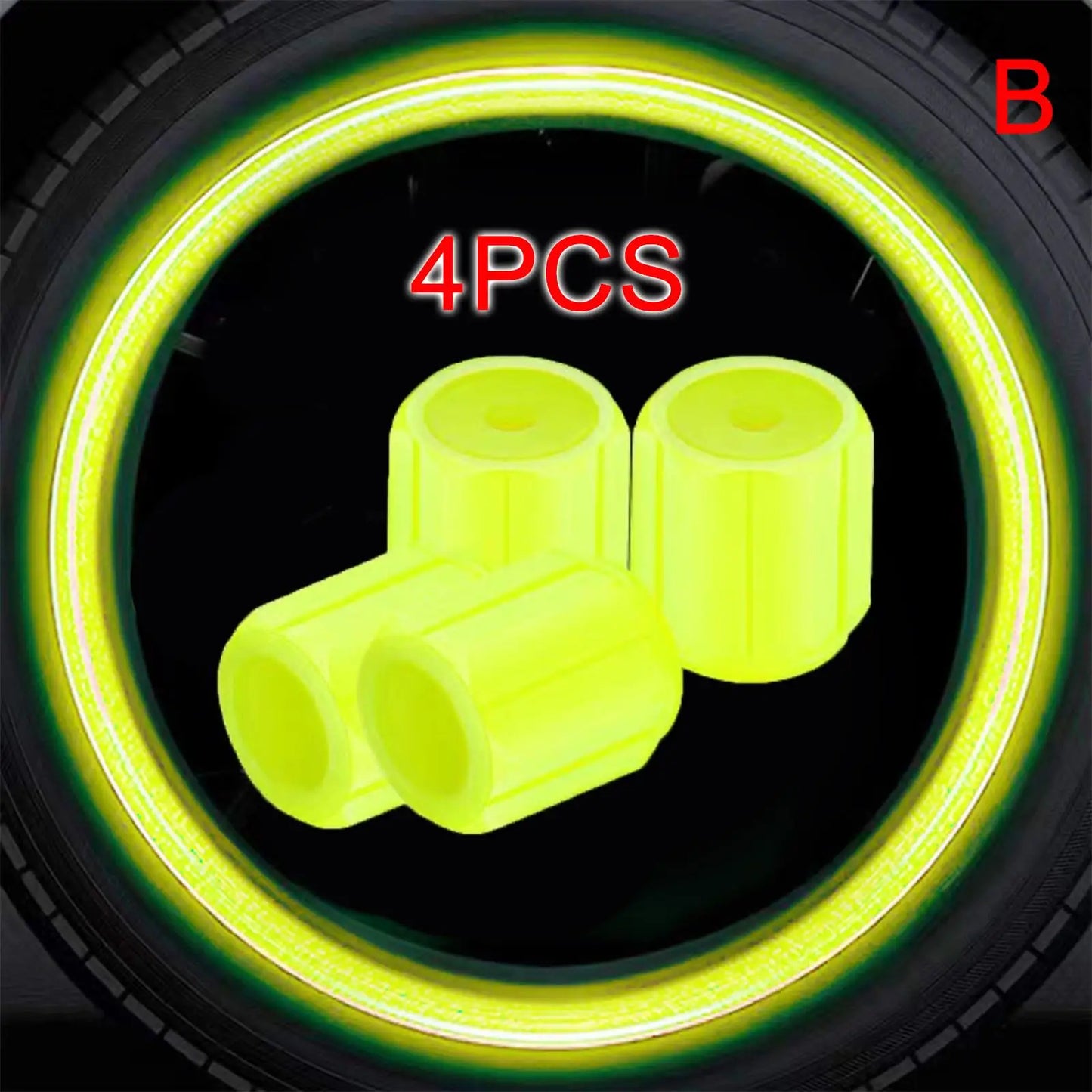 4Pcs 16*12mm Luminous Car Valve Caps Mini Non-slip Air Rim Cover Glow In Dark Accessories Universal Tyre Valve Stem Decor Peaceful Pleasures Health and Wellness B