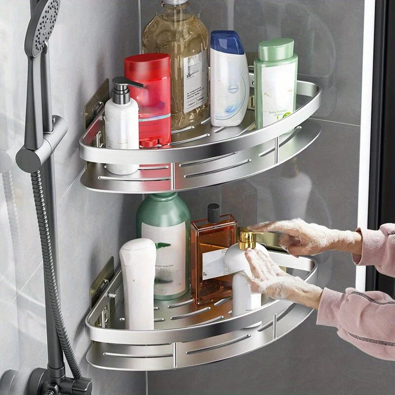No-Drill Corner Shower Shelf | Wall-Mounted Bathroom Organizer