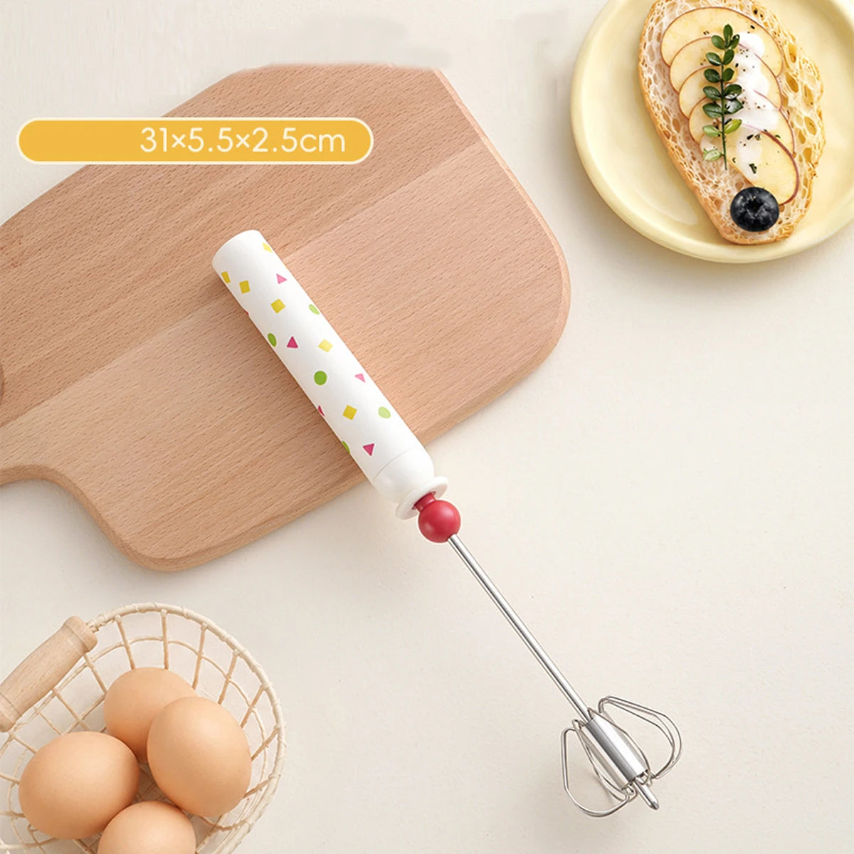 1Pcs Stainless Steel Egg Beater Durable Semi-Automatic Mixer for Effortless Egg Cream Mixing Stirring and Beating Kitchen Baking Peaceful Pleasures Health and Wellness Geometry