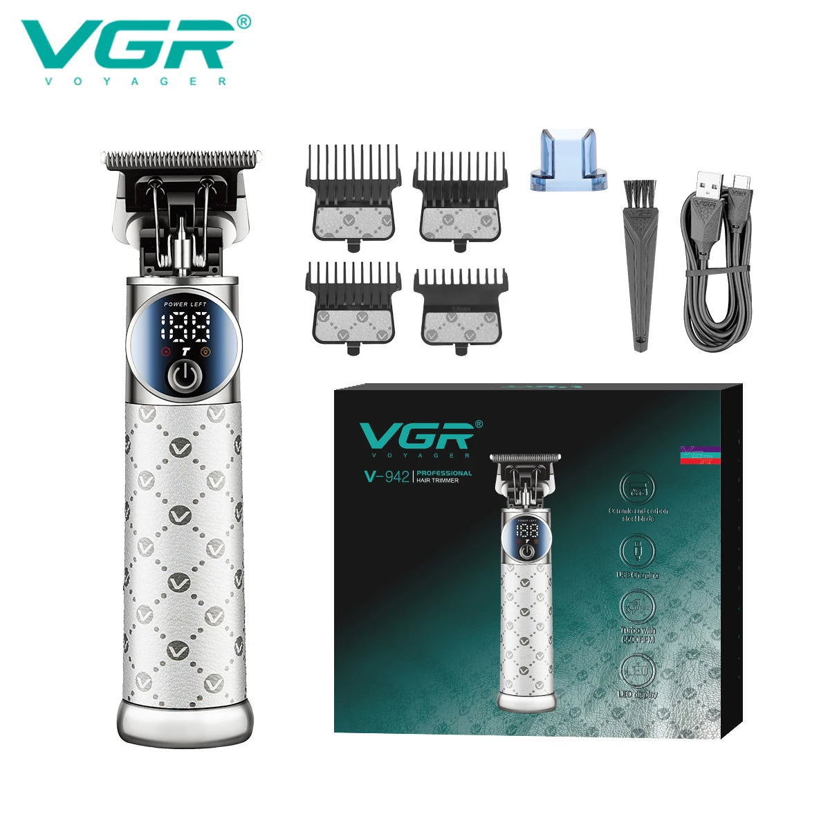 VGR 942 Hair Trimmer Professional USB Hair Clipper Electric Clipper T9 Hair Cutting Machine Mini Haircut Machine Trimmer for Men Peaceful Pleasures Health and Wellness 942 white