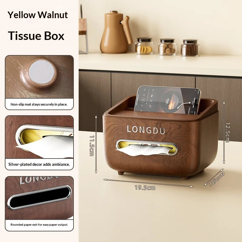 Vintage High Quality Wood Grain Tissue Box Multifunctional Remote Control Holder for Living Room Coffee Table Dining Table Peaceful Pleasures Health and Wellness A