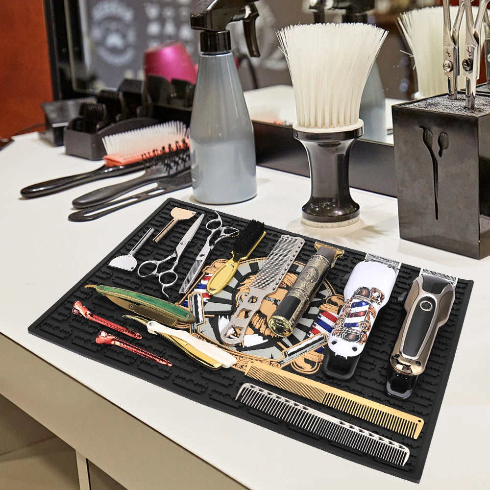 Hairdressing Tool Storage Mat Non-Slip PVC Barber Mat Hair Clippers Combs and Salon Equipment - Essential Hair Salon Accessories Peaceful Pleasures Health and Wellness