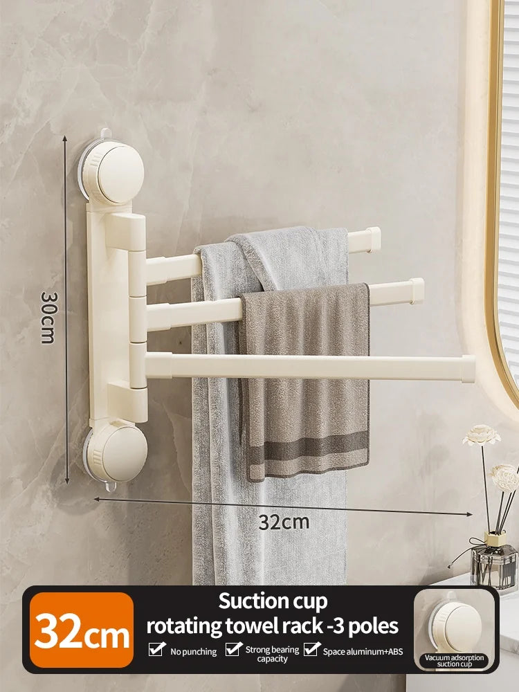 No-Drill Suction Cup Rotating Double Bar Folding Towel Rack