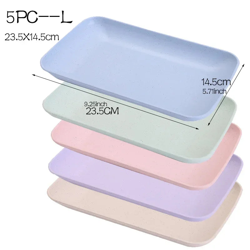 5-Piece Eco-Friendly Wheat Straw Rectangular Plates – Microwave Safe Serving Dishes for Sushi, Dessert & Snacks