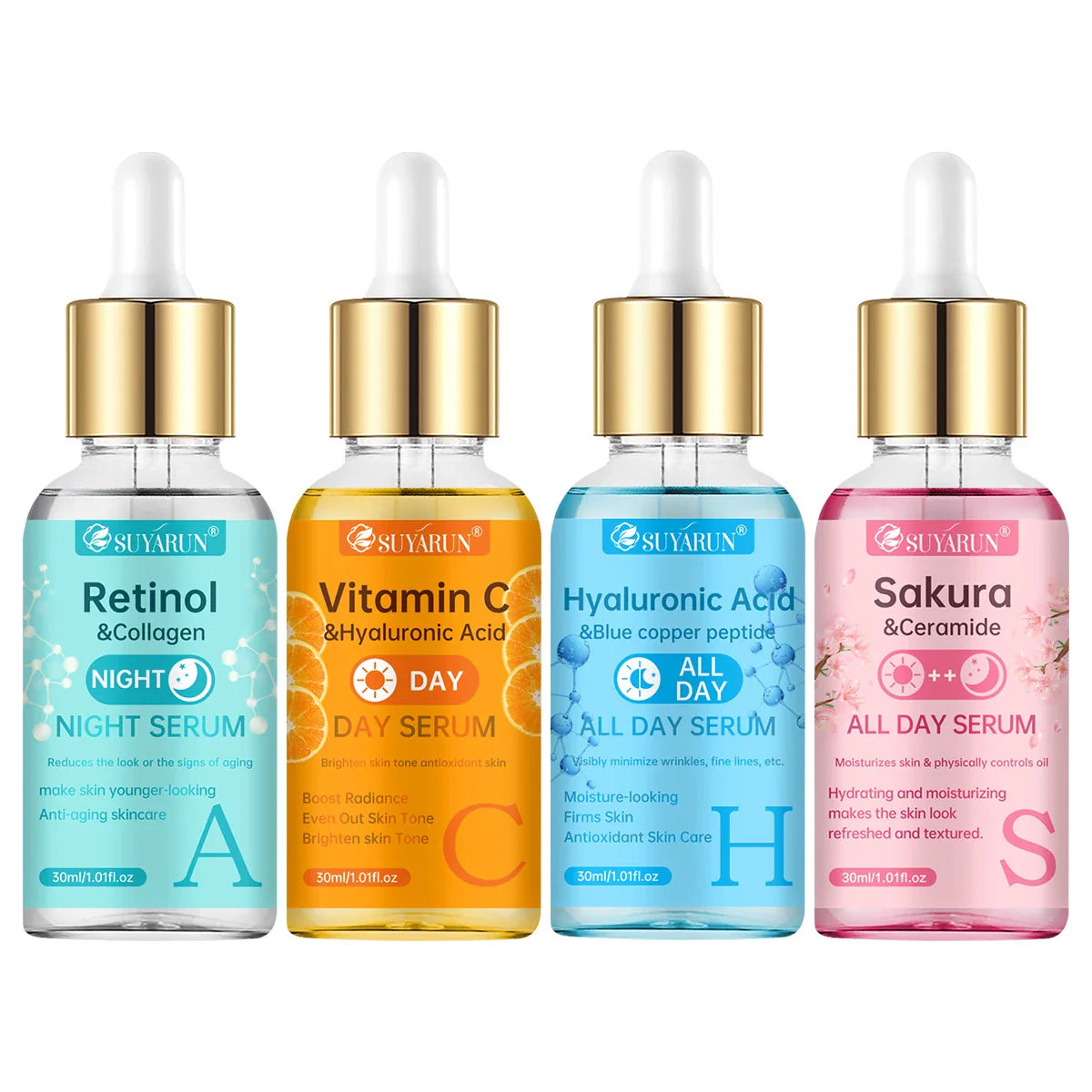 SUYARUN 4-Piece Hydrating Face Serum | Hyaluronic Acid & Vitamins