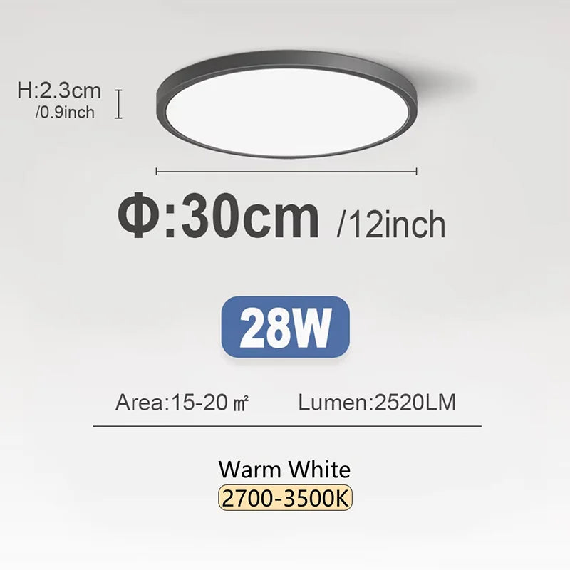 RUNTOIN 24W/28W Ultra-Thin Round LED Ceiling Light Panel