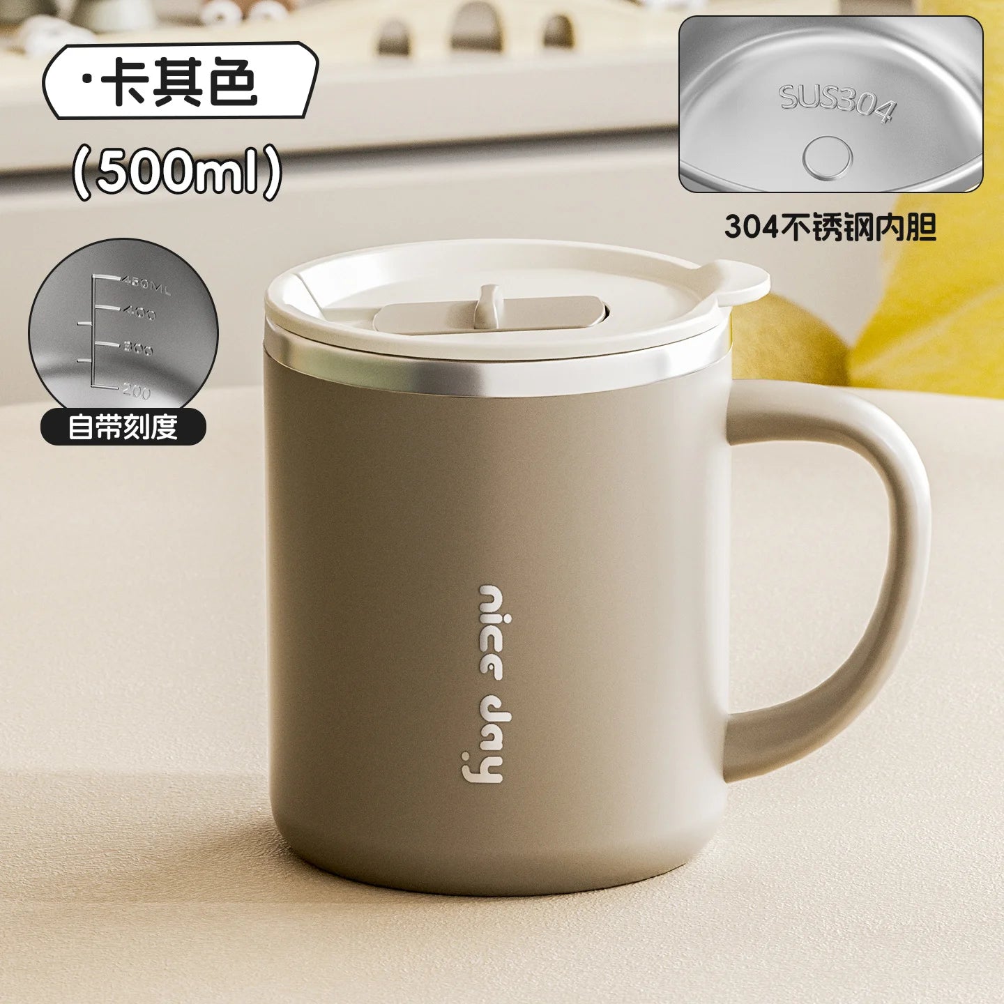 500ML Insulated Stainless Steel Travel Coffee Mug with Handle – Leakproof Tumbler for Office & Outdoors Peaceful Pleasures Health and Wellness Coffee 500ML