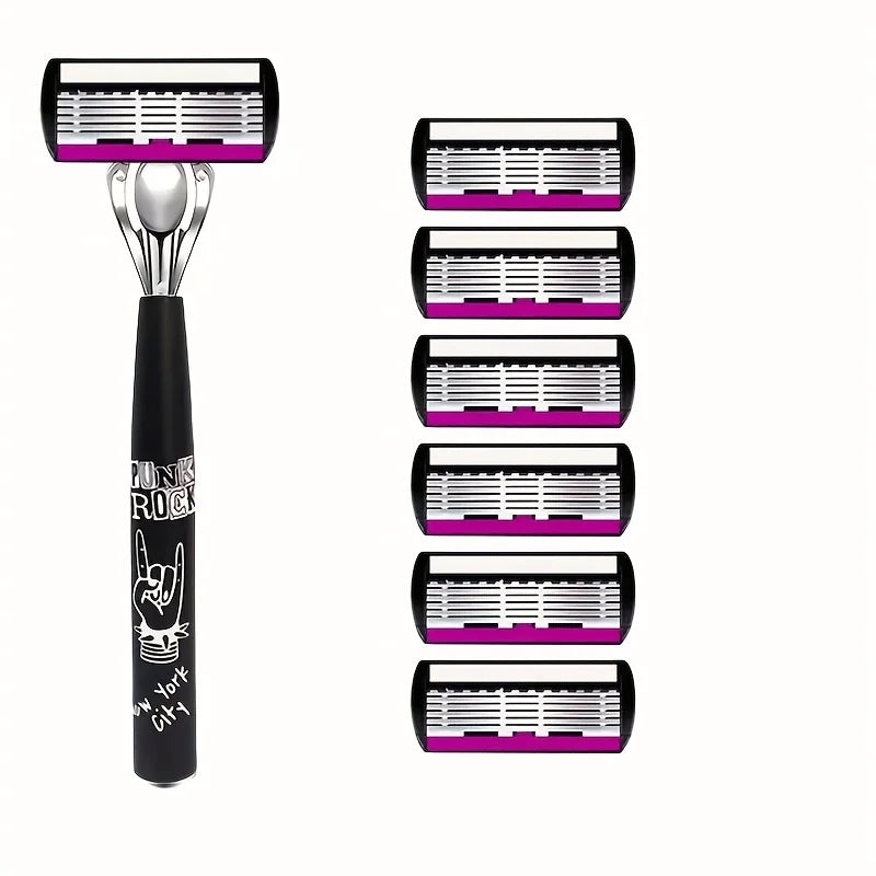Men's 6-Layer Manual Razor with Replaceable Blade Refills