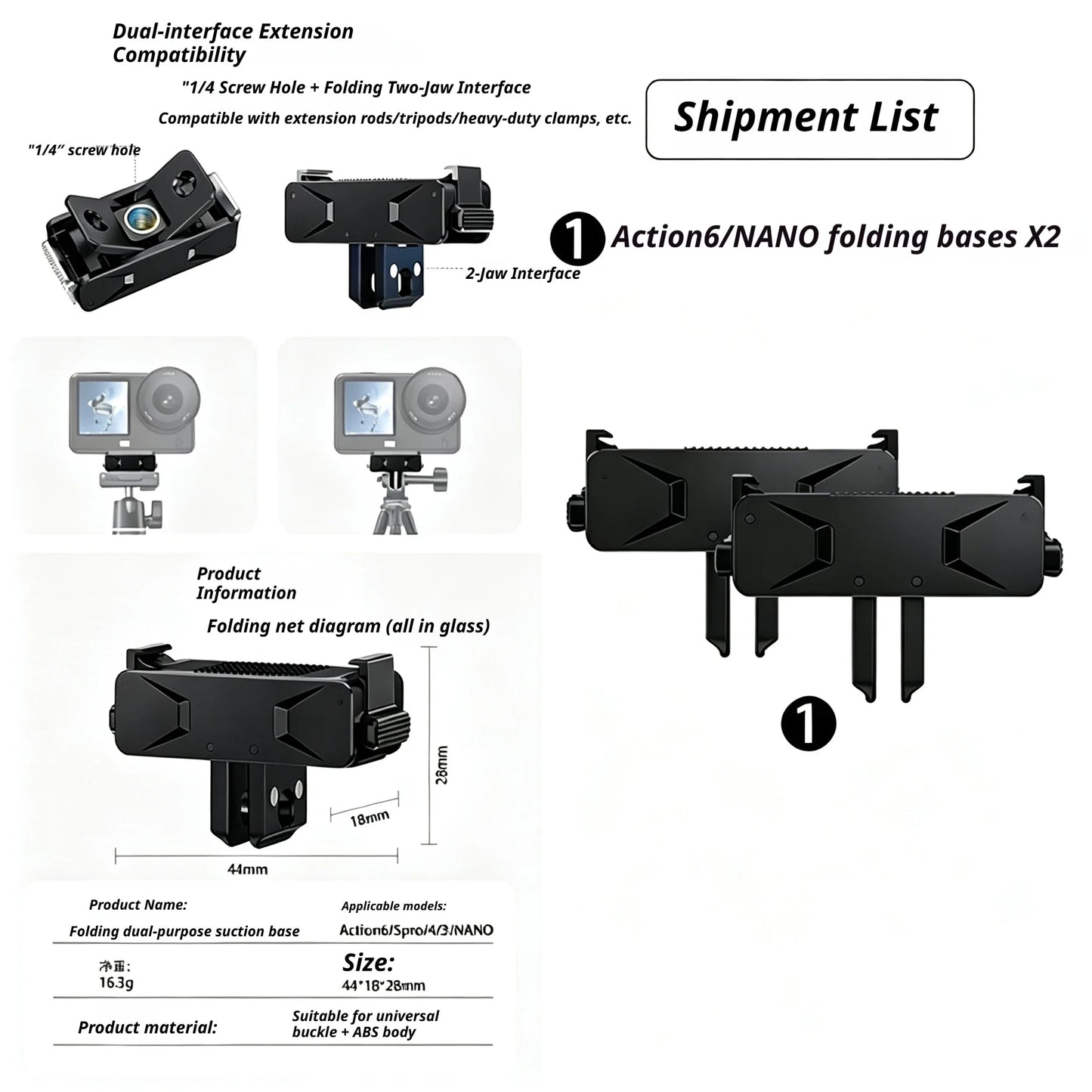 DJI Osmo Nano & Action 6 Magnetic Two-Claw Quick Release Mount