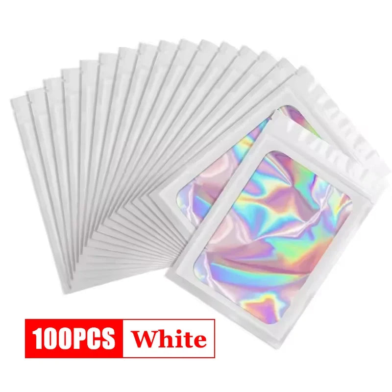 500 Pcs Holographic Ziplock Bags – Laser Iridescent Jewelry Storage