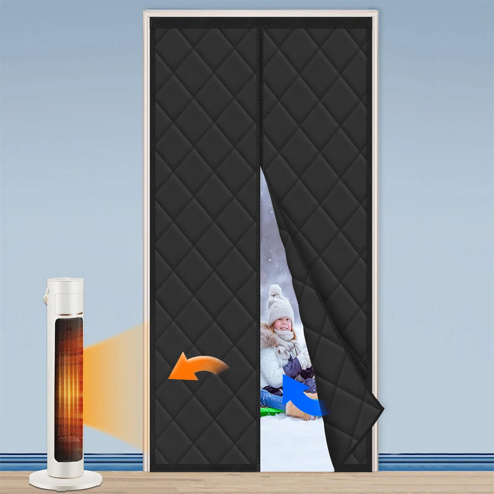 Magnetic Thermal Insulated Door Curtain Thickened Cotton Anti-Heat and Cold Summer Winter Curtain For Home Bedroom Doorways Peaceful Pleasures Health and Wellness Black 100x215cm