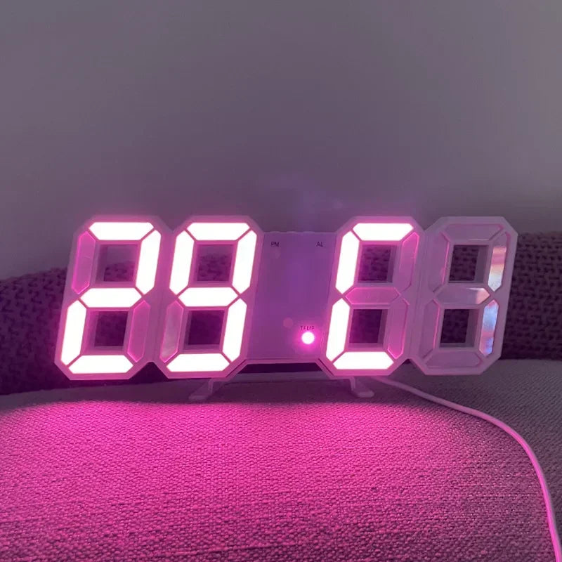 3D LED Digital Wall Clock – Night Mode, Alarm & Temp Display